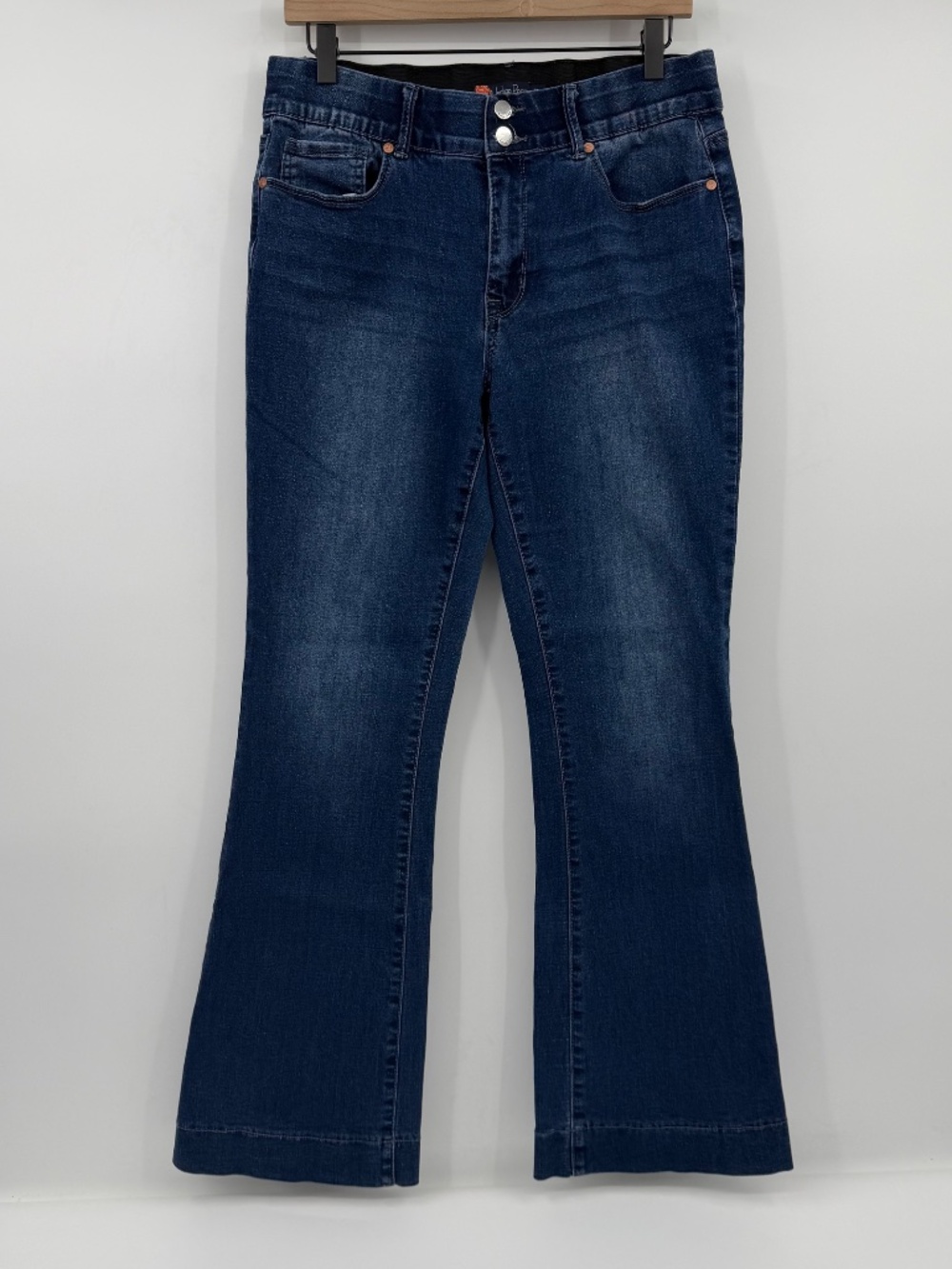 Indigo Poppy Jeans Women 12 Blue Bootcut Stretch Denim Mid Rise Elastic Waist